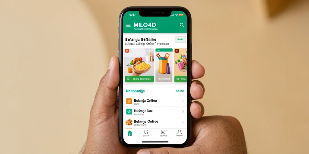 Tampilan antarmuka aplikasi MILO4D untuk belanja online.