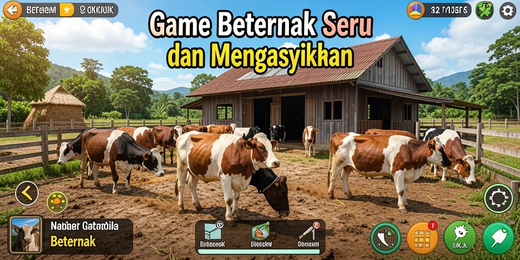 Tampilan antarmuka yang menarik dari OKJK saat bermain Beternak.